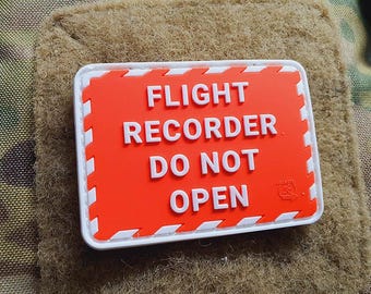 FLIGHT RECORDER patch, red white, 3D rubber patch