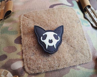 Nightmare Skull Cat Patch small No.1, gid (glow in the dark), 3D Rubber Patch