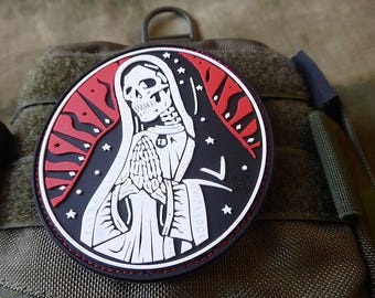 Santa Muerte-patch, rode lucht / 3D-rubberen patch