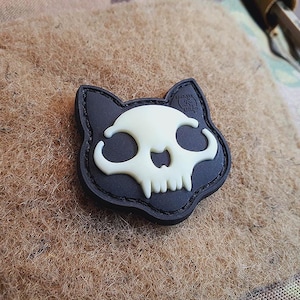 Parche de calavera de gato de pesadilla pequeño n.° 2, gid (brilla en la oscuridad), parche de goma 3D