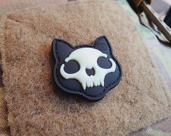 Nightmare Skull Cat Patch small No.2, gid (glow in the dark), 3D Rubber Patch