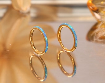 Seamless Hinged Earrings Septum Clicker Hoop Piercing Rings Daith Tragus Lobe Opal 20G 16G Nose Piercing Jewelry Blue Opal