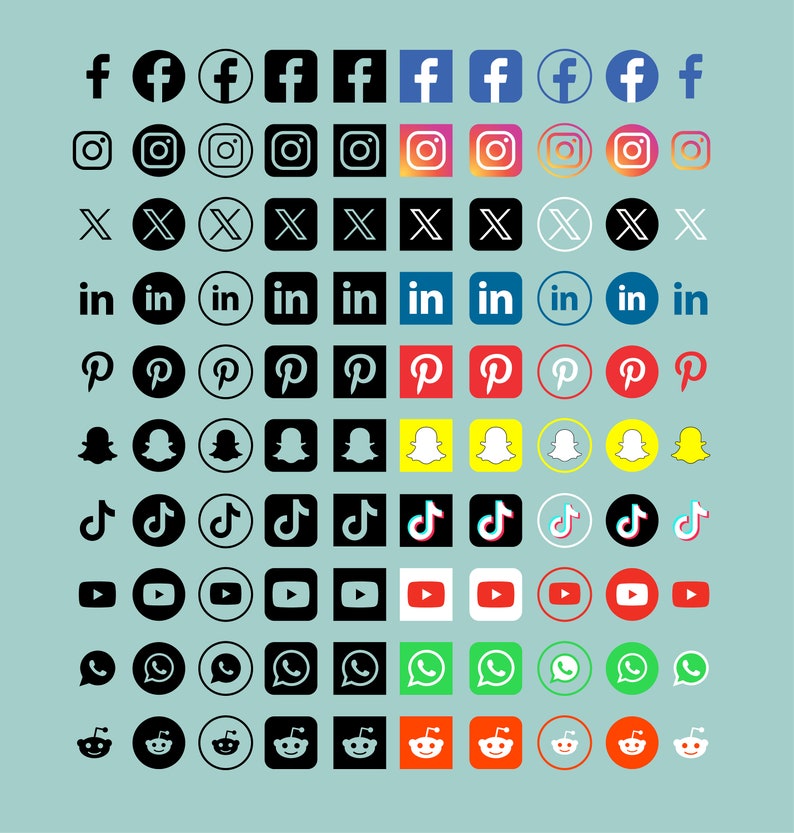 Actualización de iconos de redes sociales 2024 / SVG PNG PDF/ 200 logotipos de iconos / Facebook / Instagram / X Twitter / Linkedin / TikTok / Whatsapps / Telegram imagen 2