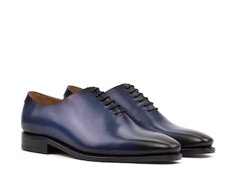 Handmade Barreli blue whole cut leather shoes for men, luxury men's shoes, suit shoes