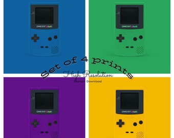 Ensemble de 4 art mural imprimable Gameboy coloré - Décoration intérieure de jeux rétro - Impressions Gameboy colorées - Gameboy Wall Decor Bundle Cadeau pour les joueurs