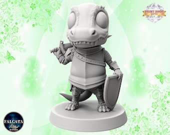 T-Rex Knight Fighter Miniature | Dino Fantasy Figure | Little Hero Adventurer | 3D Resin Print | for TTRPGs like DnD 5e and Pathfinder | 32 mm