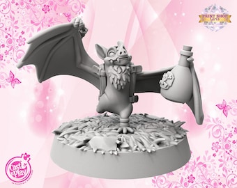 Dancing thieving bat miniature | Bat figure | Cute animal figure | 3D resin print | Companion for TTRPGs like DnD 5e and Pathfinder