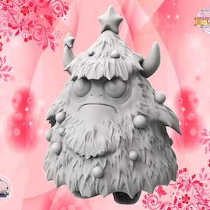 Può includere: Un mostro di albero di Natale grigio e peloso con una stella in cima e un'espressione scontrosa. Il mostro è decorato con ornamenti rotondi e ha una barba folta.