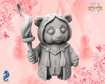 Panda Bear Priest Miniature | Cute Animal Adventurer Figure | Fantasy DIY Gift | 3D Printing | for TTRPGs like DnD 5e and Pathfinder