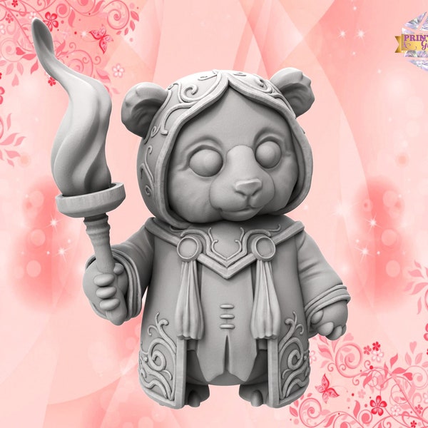 Panda Bear Priest Miniature | Cute Animal Adventurer Figure | Fantasy DIY Gift | 3D printing | for TTRPGs like DnD 5e and Pathfinder