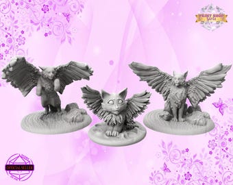 Tressym Family Miniature Set | Cute Fantasy Cat Figures | Special DIY Gift | 3D Printing | for TTRPGs like DnD 5e and Pathfinder