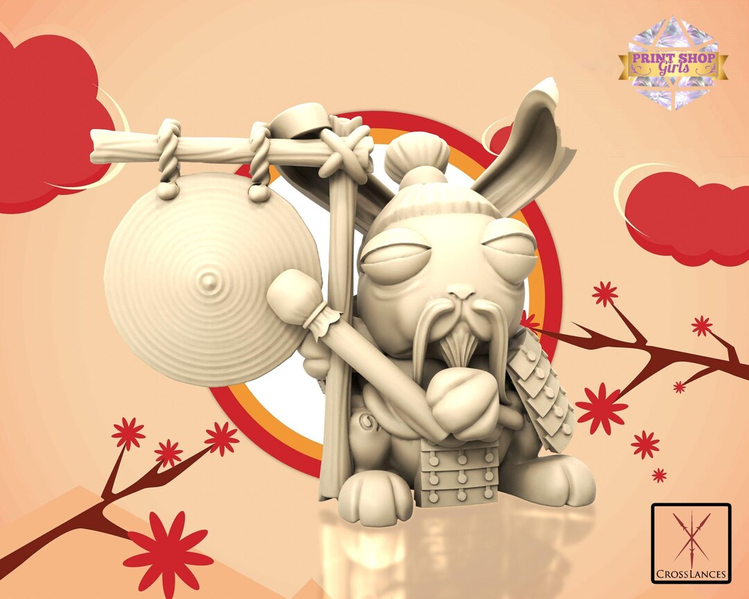 Chi Gong Rabbit With Small Gong Miniature | Crazy Rabbit Figure ...