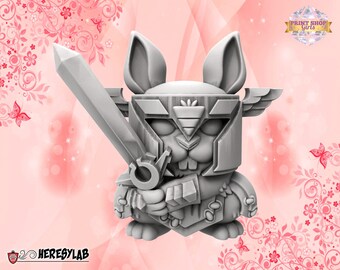 Rabbit Knight Miniature | Cute Chibi Animal Adventurer Figure | Fantasy DIY Gift | 3D Printed | for TTRPGs like DnD 5e and Pathfinder
