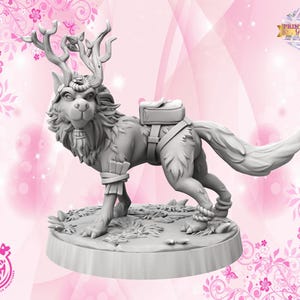 Figurine miniature de chaman loup | Gof, le druide loup | Figurine d&#39;animal mignon | Impression 3D | Compagnon pour les JDR comme Donjons et Dragons 5e et Pathfinder