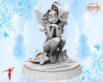 Miniatuur van de dromende fee Emilia | Jong chibi-meisje figuurtje | Wonderlijke Maagden | 3D-harsprint | voor TTRPG's zoals DnD 5e en Pathfinder