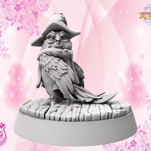 Wizard Owl Miniature | Ou, the Owl Miniature | Cute Fantasy Animal Figurine | 3D Resin Print | Companion for TTRPGs like DnD 5e and Pathfinder