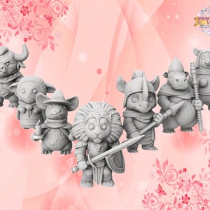 動物冒険家 NPC セット ミニチュア |かわいい動物の冒険者フィギュア |ファンタジー DIY ギフト | 3Dプリント | DnD 5e や Pathfinder などの TTRPG 用