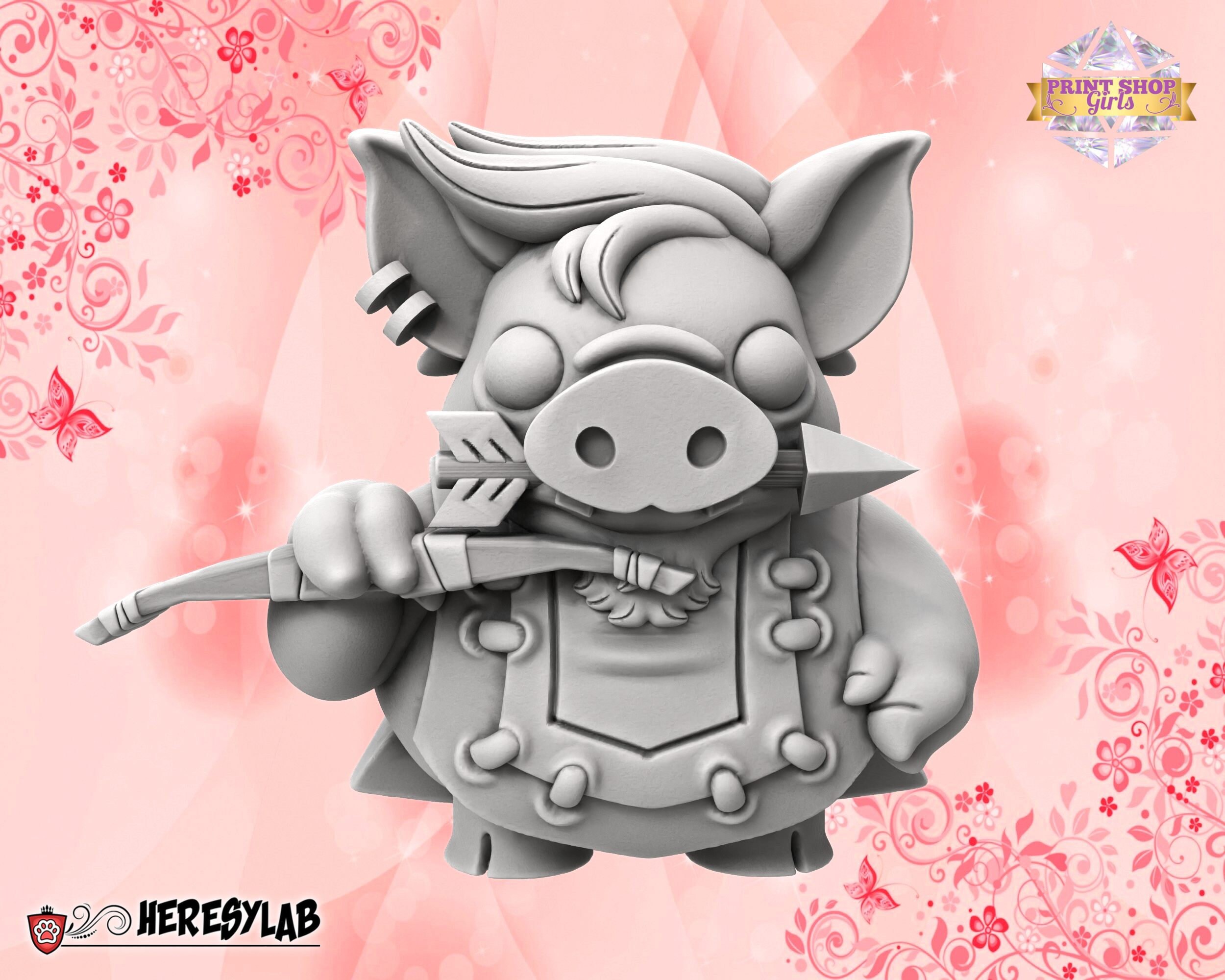 Pig Ranger Miniature | Cute Chibi Animal Adventurer Figure | Fantasy DIY Gift | 3D Printing | for TTRPGs like DnD 5e and Pathfinder
