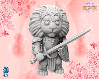 Lion Knight General Miniature | Cute Animal Adventurer Figure | Fantasy DIY Gift | 3D Printing | for TTRPGs like DnD 5e and Pathfinder