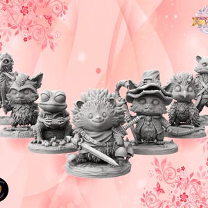 Set de aventureros de animales del bosque en miniatura | Lindas figuras de animales aventureros | Regalo de fantasía DIY | Impresión 3D | para TTRPG como DnD 5e y Pathfinder