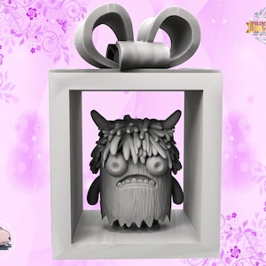 Juggy, w pudełku miniatura | Kudłata postać potwora | Śmieszne stworzenia | Szalone zwierzęta | specjalny prezent fantasy DIY | Druk 3D