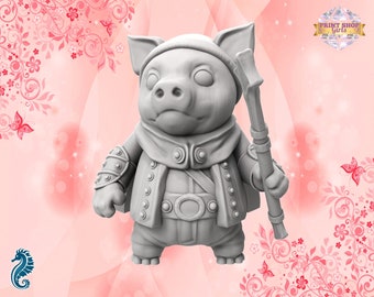 Pig Adventurer Newbie Miniature | Cute Animal NPC Figure | Fantasy DIY Gift | 3D Printing | for TTRPGs like DnD 5e and Pathfinder