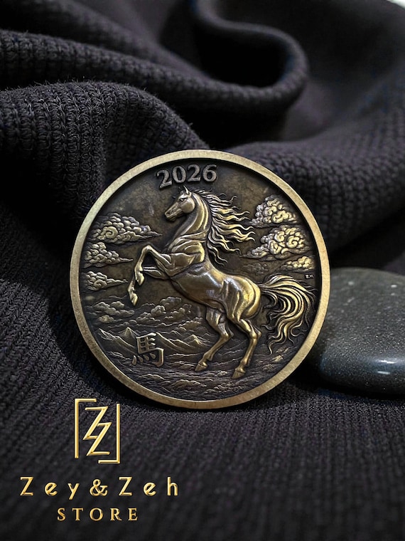 Lunar Year of the Horse 2026 Art Medallion – Chinese Zodiac Horse Antique Brass Collectible