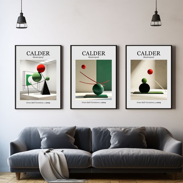 Calder - Green Ball Variations, Bundle of 3, Altered Art, Altered Art Print, Downloadable Eclectic Print, Prank Gift, Modern Wall Art