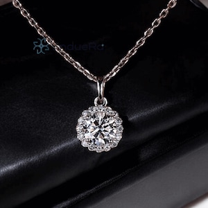 Lab Grown Diamond Halo Pendant: 14K White Gold, Round Cut