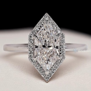 Dutch Marquise Diamond Halo Ring | Lab Grown Diamond Marquise Cut Ring | Unique Geometric Engagement Ring | Custom White Gold Bridal Ring