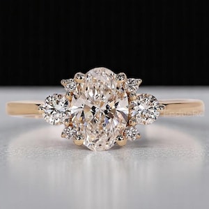 Oval Lab Grown Diamond Engagement Ring for Women | 14K Yellow Gold Art Deco Wedding Ring | Genuine Diamond Rings l Anniversary Gift For Her