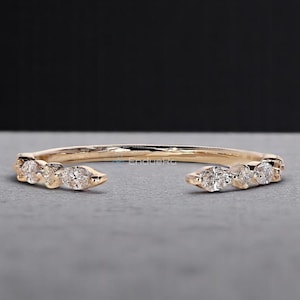 Marquise Lab Diamond Open Cuff Ring: Solid Gold Stacking Band