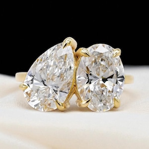 Pear Cut Toi et Moi Lab Diamond Ring – 1.65CT Teardrop Two Stone Engagement Ring | 18K Yellow Gold IGI Certified Bridal Jewelry Gift for Her