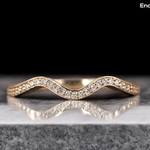 Waves Ring Lab Diamond Curved Ring Lab Grown Diamond Stackable Band For Engagement Ring Chevron Eternity Ring Dainty Gold Anniversary Band