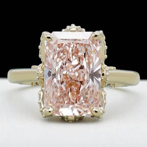 Luxury Pink Radiant Cut Lab Grown Diamond Ring | Vintage Halo Engagement Ring | Unique Statement Ring For Her | IGI Certified Wedding Ring