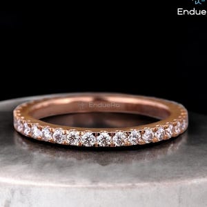 1.70 MM Round Cut Lab Grown Diamond Full Eternity Wedding Band, 14k Solid Gold Dainty Matching Band, Stackable Anniversary Gift For Her