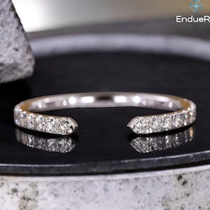 Lab Diamond Open Cuff Wedding Band: Minimalist Stacking Ring