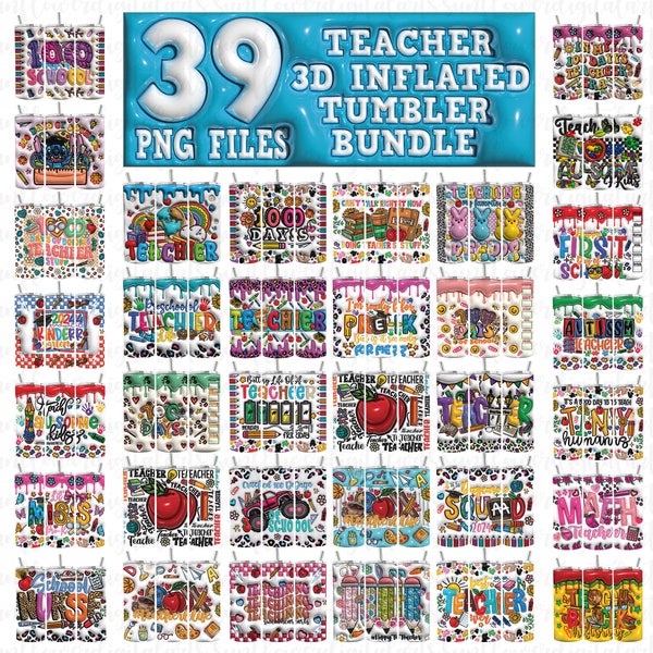 3D Teacher Tumbler Bundle Png,3D Tumbler Bundle,Teacher 3D Inflated tumbler png,20 oz Tumbler Sublimation,Teacher Life png,Sublimate Designs