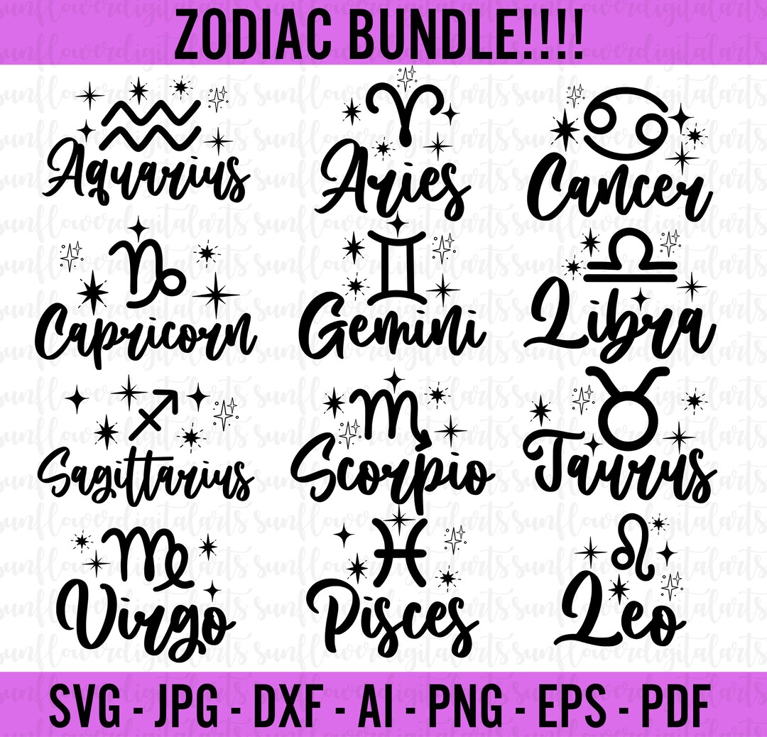 Zodiac Signs SVG Bundle, Constellation Signs Svg, Horoscope, Astrology