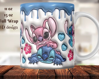 Lilo Stitch Valentine 3D mug Wrap PNG, 3D love Stitch Puffy Mug Wrap PNG, Saint Valentin, Love Design, Mug gonflé 3D Png, Design sublime