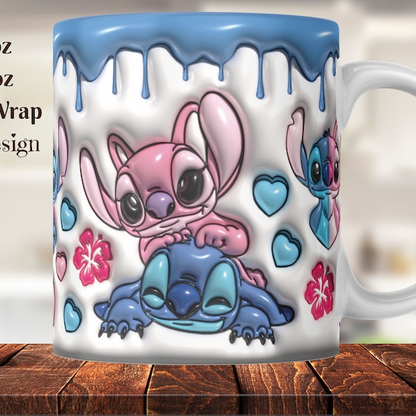 Lilo Stitch Valentine 3d mug Wrap PNG, 3D love Stitch Puffy Mug Wrap PNG, San Valentino, Love Design, 3D Gonfiato Mug Png, Sublimate Design