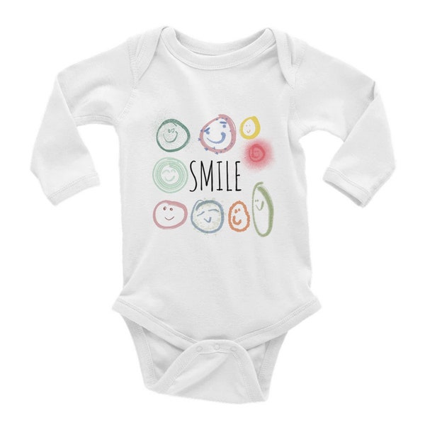 Happy Smiley Faces ADHD ADD AUTISM Classic Baby Long Sleeve Bodysuit