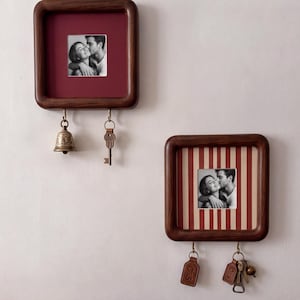 Personalized Photo Frame Key Holder with 2 Hooks, Custom Picture Frame Key Hanger, New Home Housewarming Gift, Couple Anniversary Gift