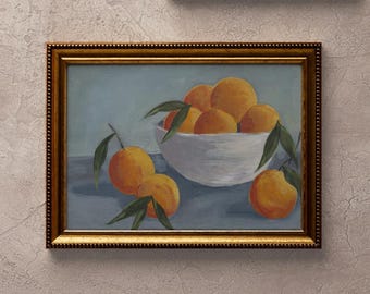 Orangen Stillleben Art Print, Vintage Obstschale Gemälde