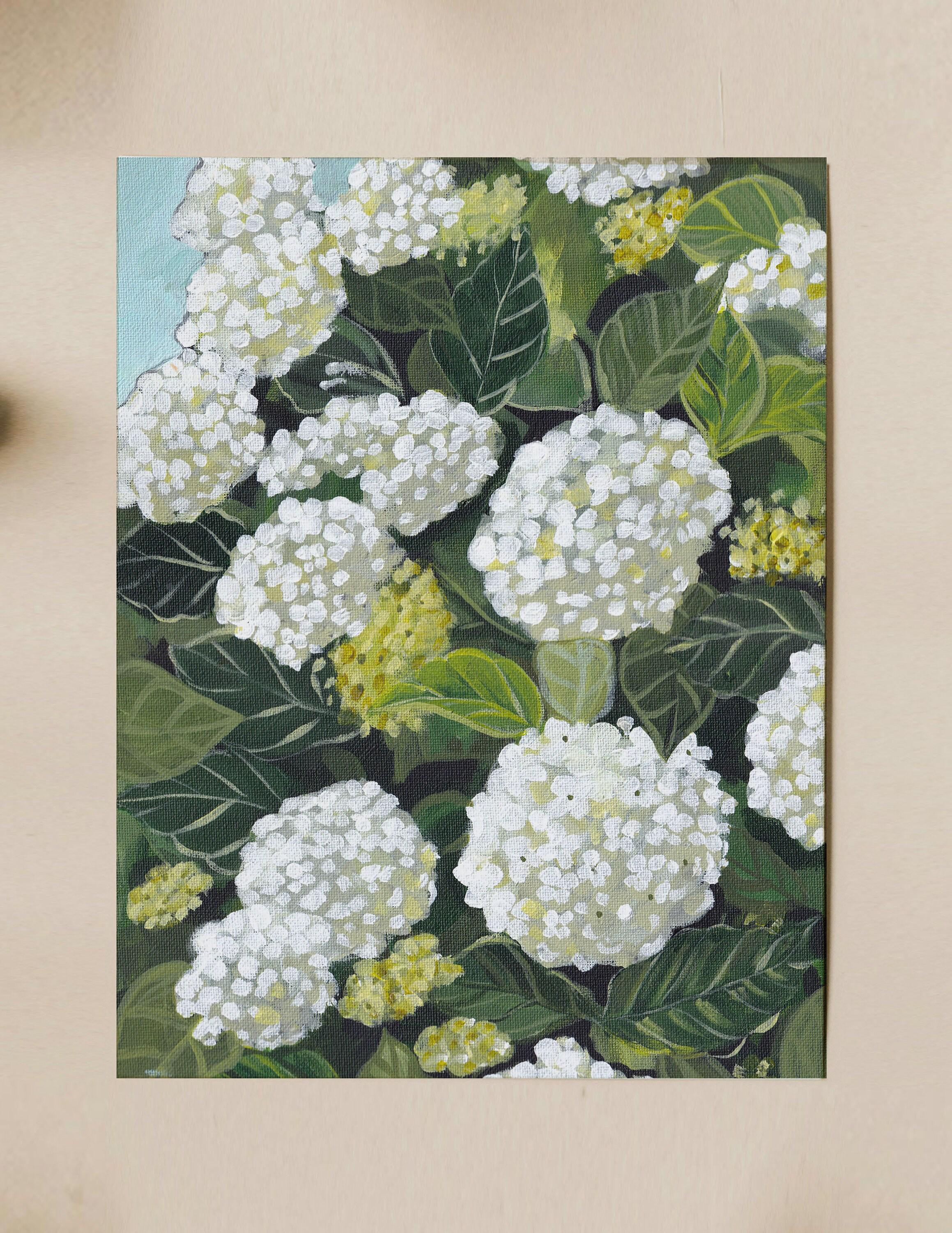 White Hydrangea Print Botanical Wall Art Display Living Room Decoration ...