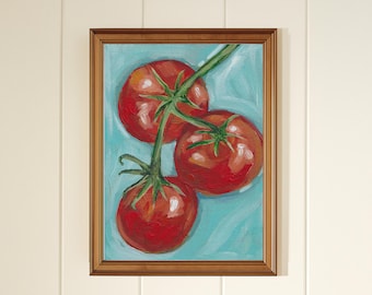 Lámina artística de tomatera: bodegón de cocina, decoración rústica