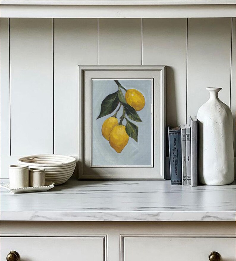 Lemon Branch Print Botanical Kitchen Wall Art Nature Painting Acrylic Technique Classic Fine Vintage Illustration Citrus Artwork Yellow image 6