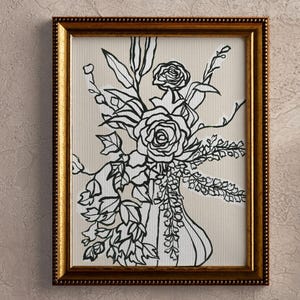 Black and white vase painting | floral art print | floral sketch l art | unframed | vintage floral art | VASE OF FLOWERS