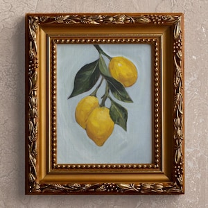 Lemon Branch Print Botanical Kitchen Wall Art Nature Painting Acrylic Technique Classic Fine Vintage Illustration Citrus Artwork Yellow Minimal Chic Elegant Space Archival Ink Premium Matte Photo Paper Bright Finish High Quality Home Decor