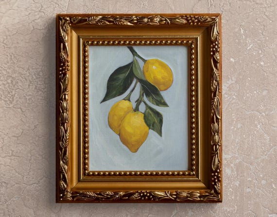 Lemon Branch Print Botanical Kitchen Wall Art Nature Painting Acrylic Technique Classic Fine Vintage Illustration Citrus Artwork Yellow
